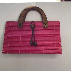 Made in Jamaica Pink Small Bamboo Wooden Handles Purse Handbag‎